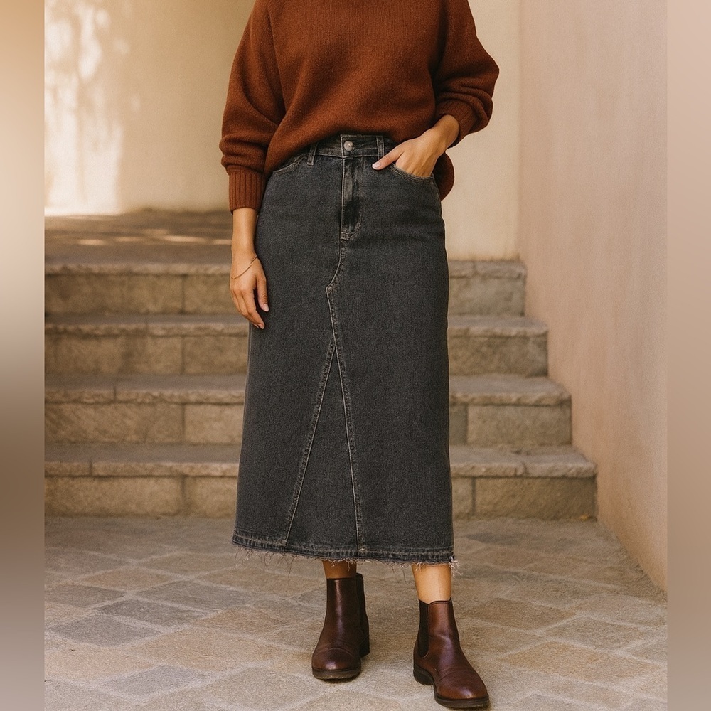 NWT Levi Strauss Signature Women's Maxi Denim Charcoal Gray Skirt Sz 2